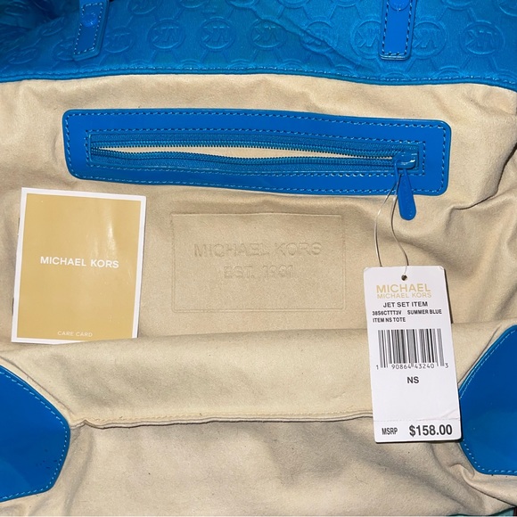 NWT Michael Kors Blue Neoprene (Store Display) Tote Jet Set Signature Monogram - Picture 3 of 10